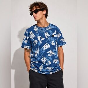 Nike The Nike Tee Blue All Over Logo Graphic T Shirt Men’s XXL Cotton